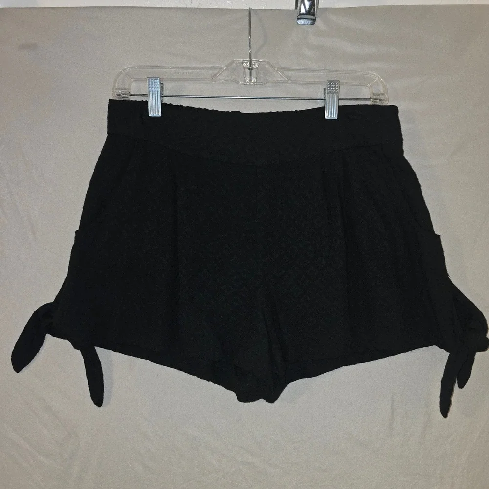 Free People Shorts XS Womens Black Textured High Rise Side Tie Boho Relaxed